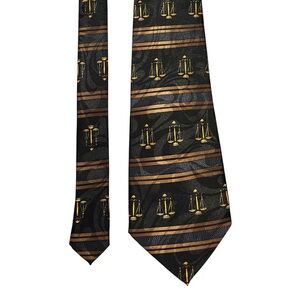 Steven Harris Elegant Black Gold Tie with Scales of Justice Court Law Judge